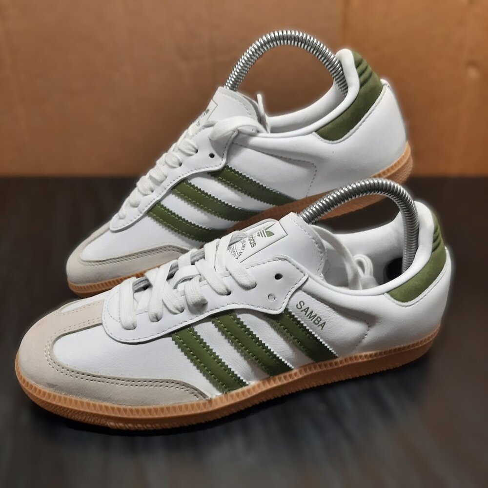 Adidas SAMBA OG White/Olive Green Tan Gum Sole Sneaker JS1352 Women's Size 7.5 - Picture 10 of 16